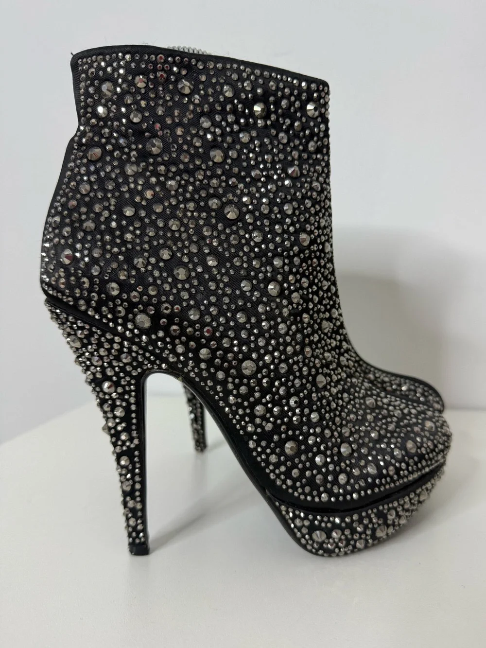 Helen's Heart Black Faceted All Over Sparkle Platform Stiletto Heel Bootie Sz 37